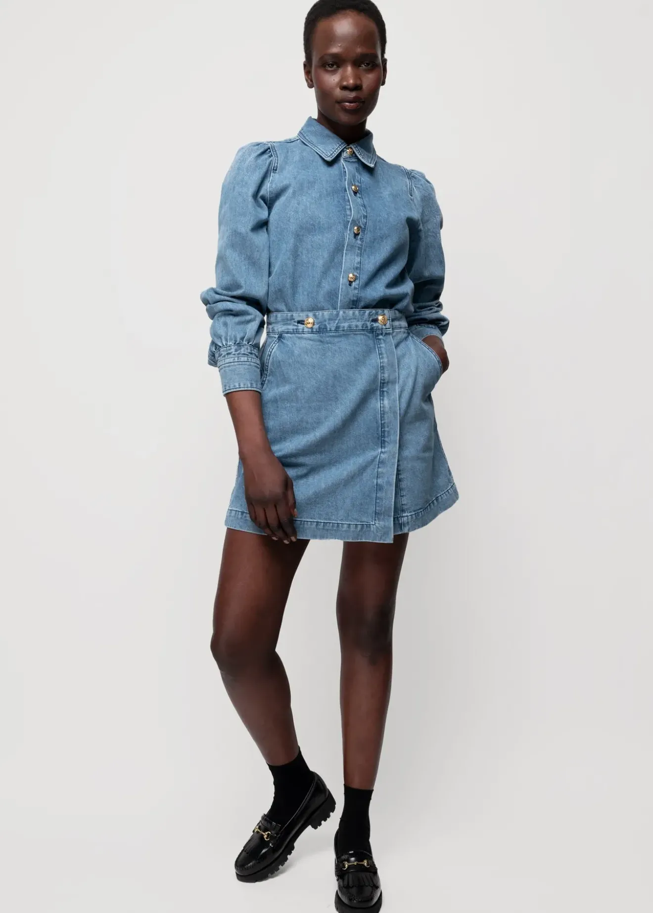 Vanilia Denim Mini Wikkelrok Denim Blue Best