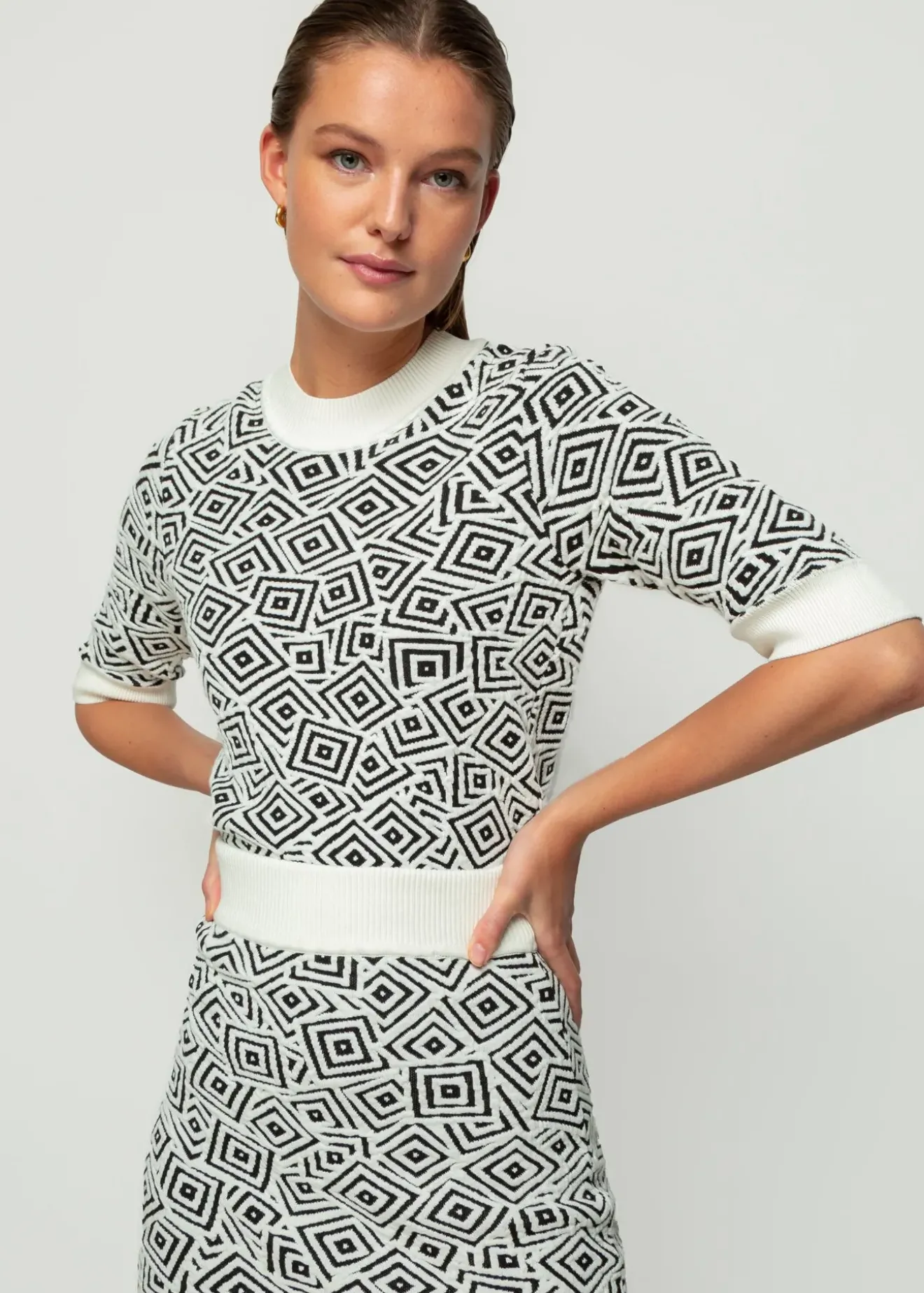 Vanilia Jacquard Gebreide Rok Black/Ecru Discount