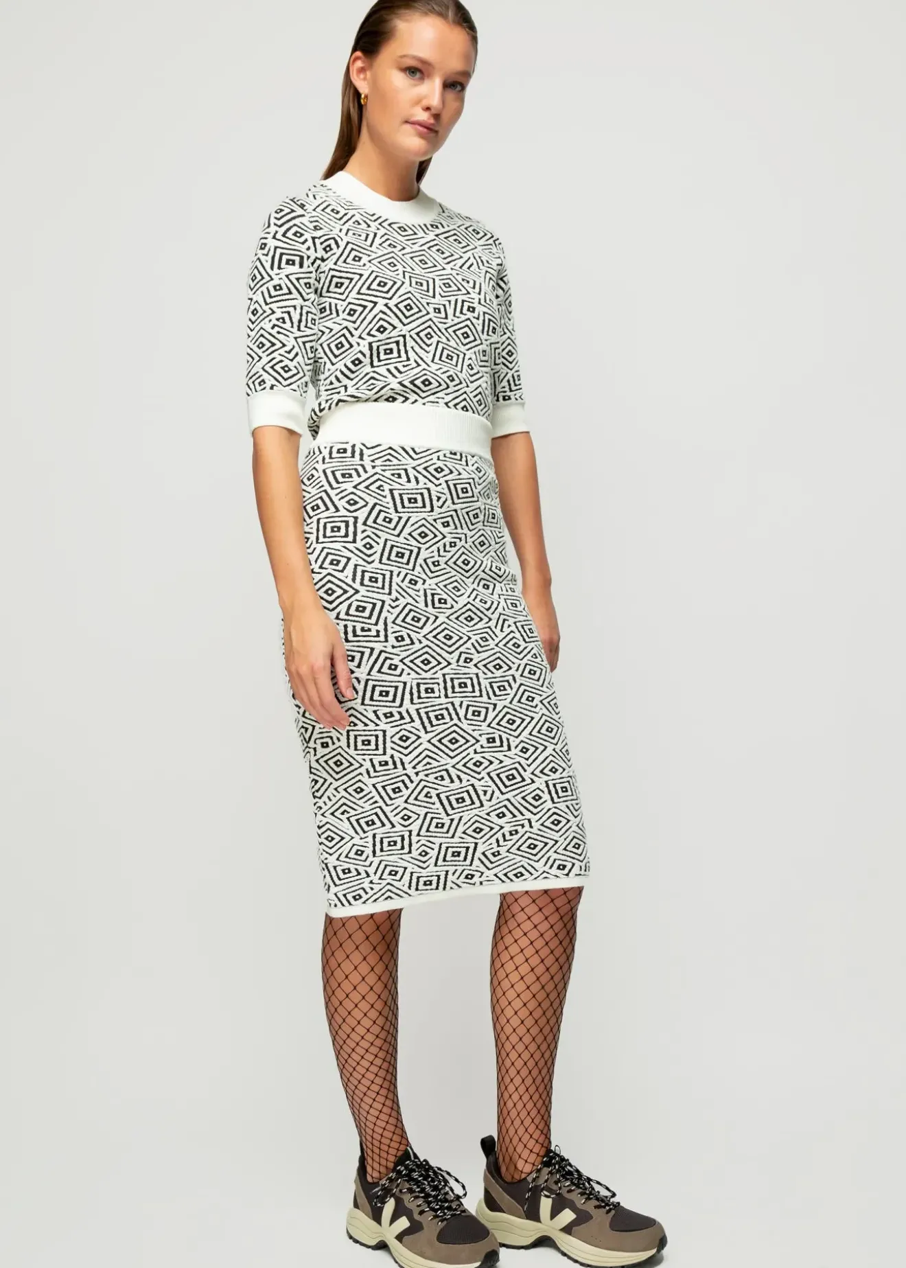 Vanilia Jacquard Gebreide Rok Black/Ecru Discount