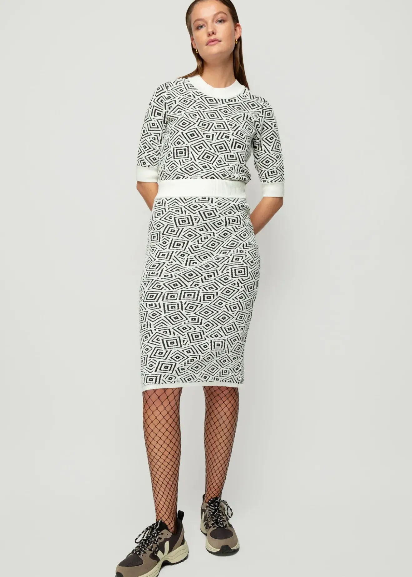 Vanilia Jacquard Gebreide Rok Black/Ecru Discount
