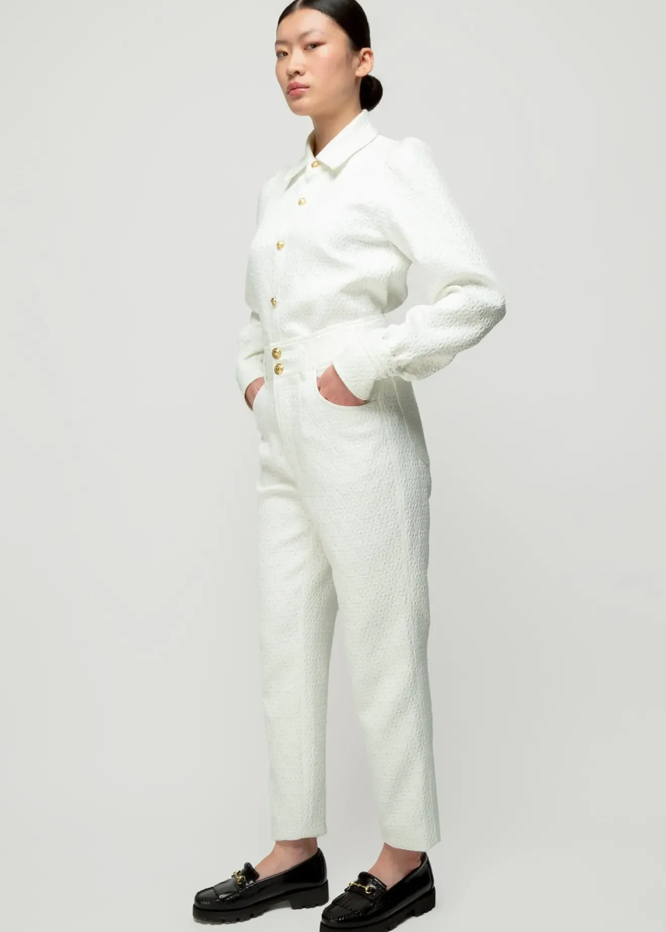 Vanilia Jacquard Geweven Broek New White Clearance