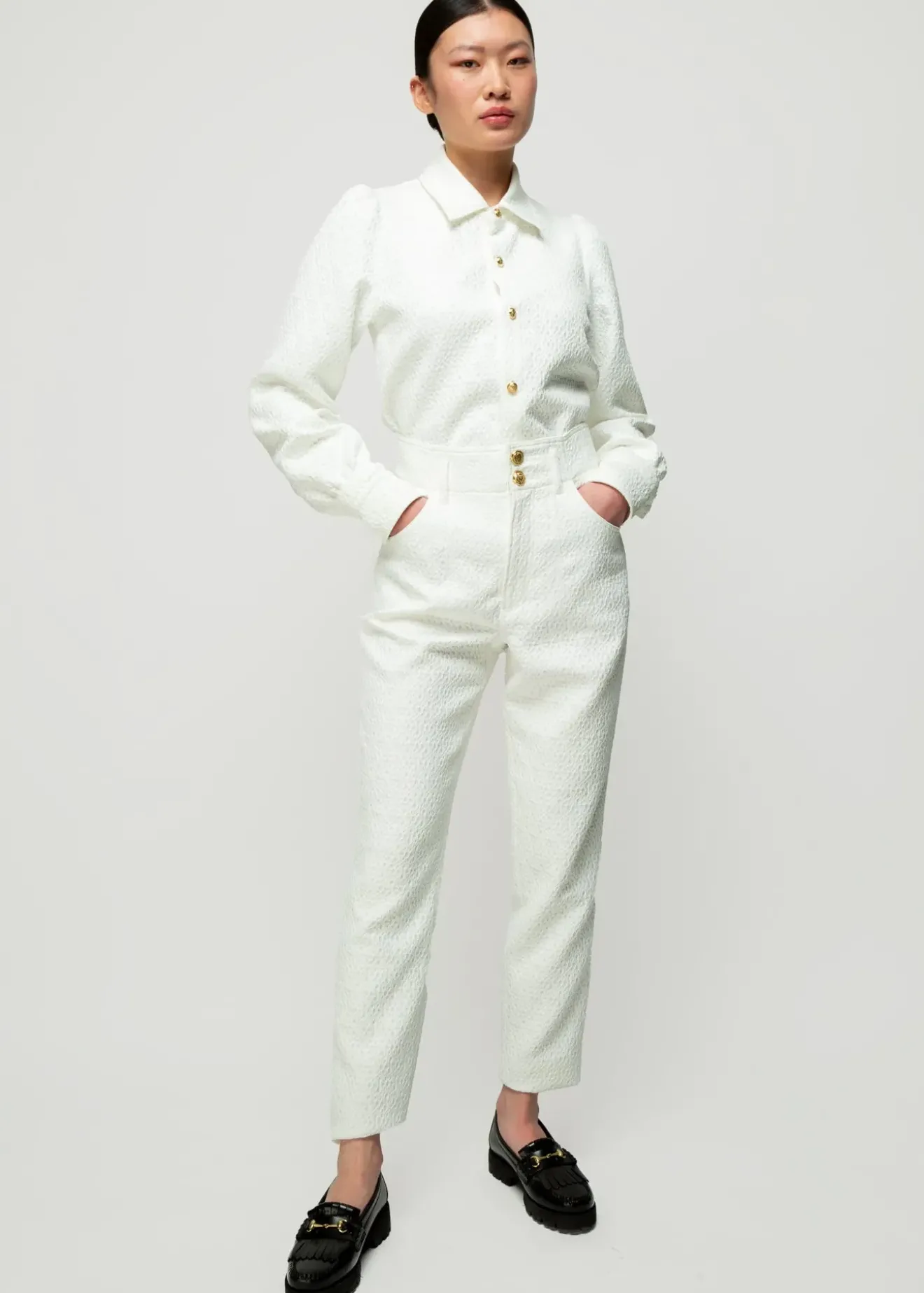 Vanilia Jacquard Geweven Broek New White Clearance