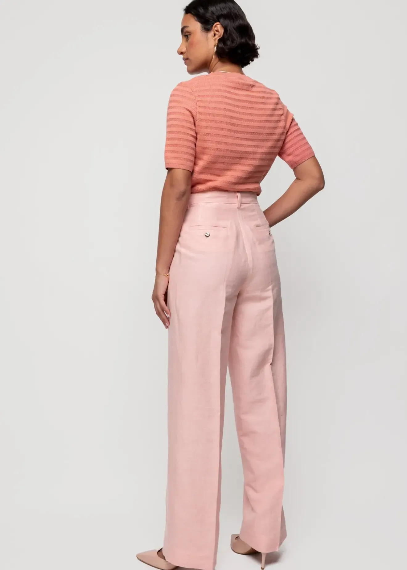 Vanilia Linnen Pantalon Dusty Coral Discount