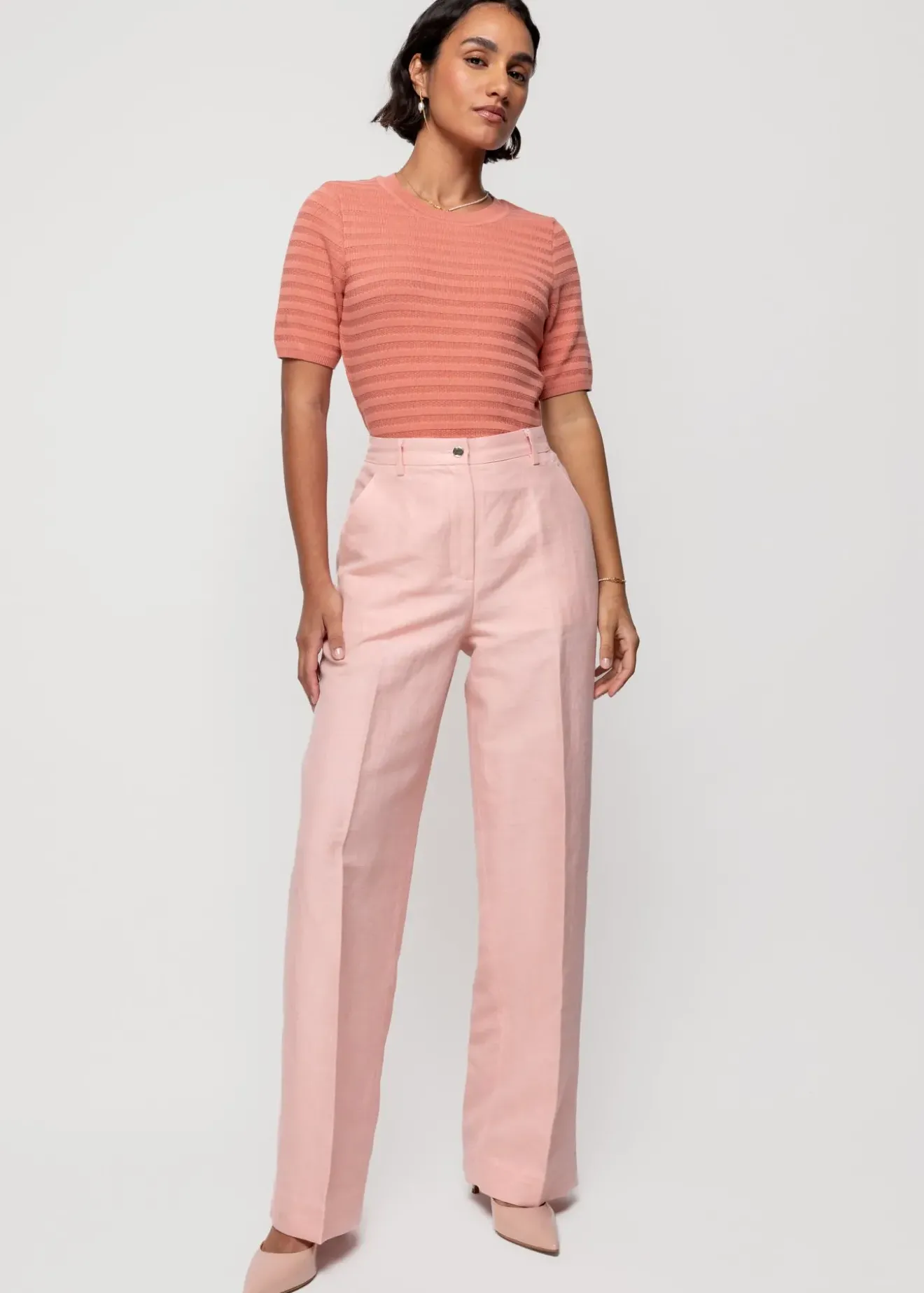 Vanilia Linnen Pantalon Dusty Coral Discount