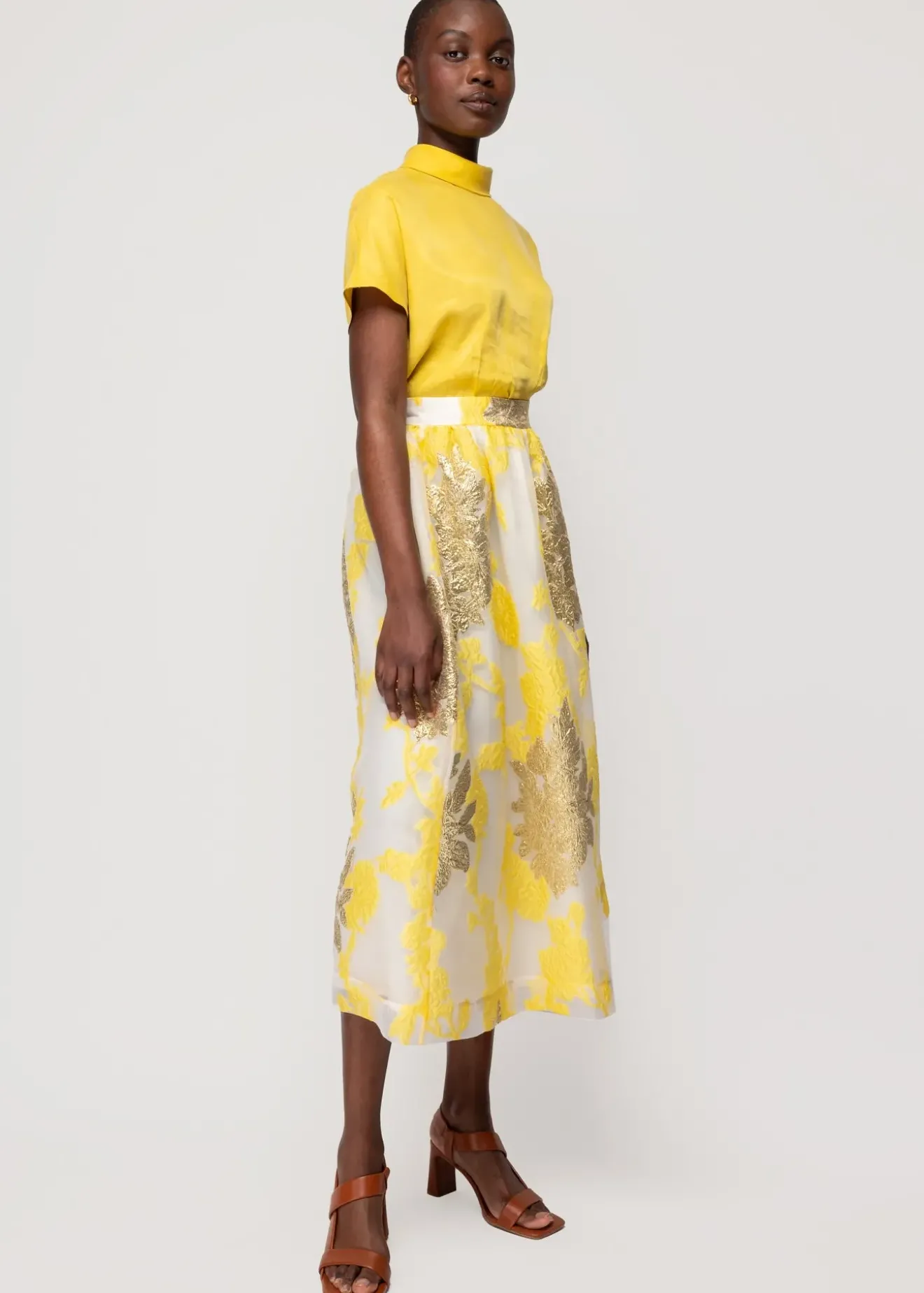 Vanilia Organza Midi Rok Gold / Yellow / Ecru Sale