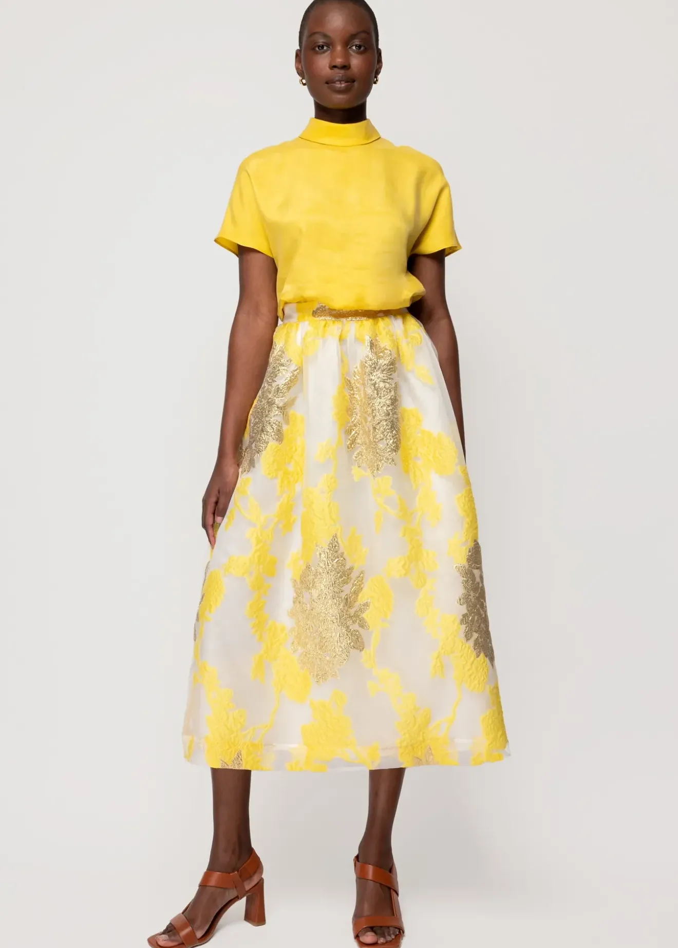Vanilia Organza Midi Rok Gold / Yellow / Ecru Sale