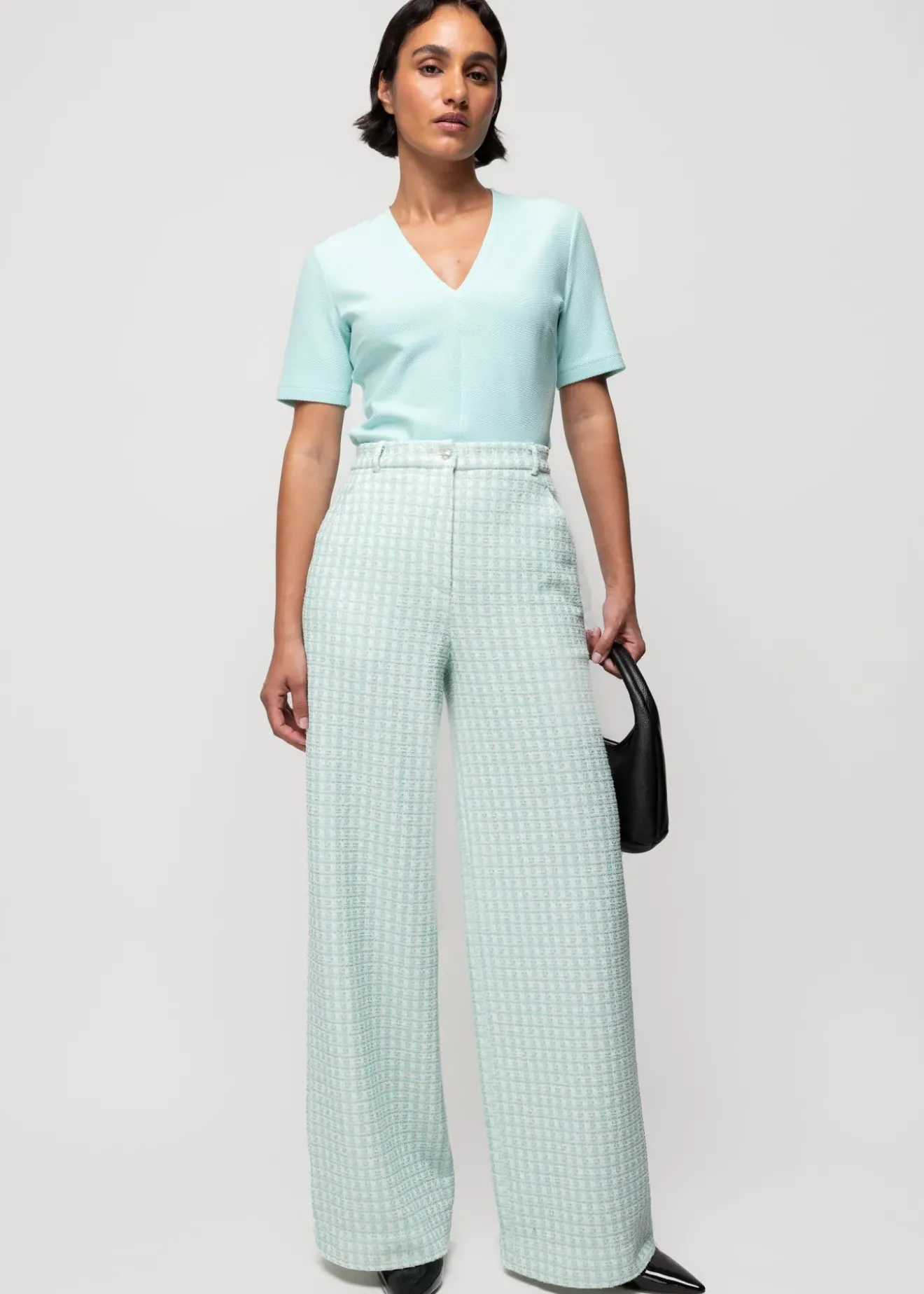 Vanilia Rib Top Met V-Hals Aquamarine Hot