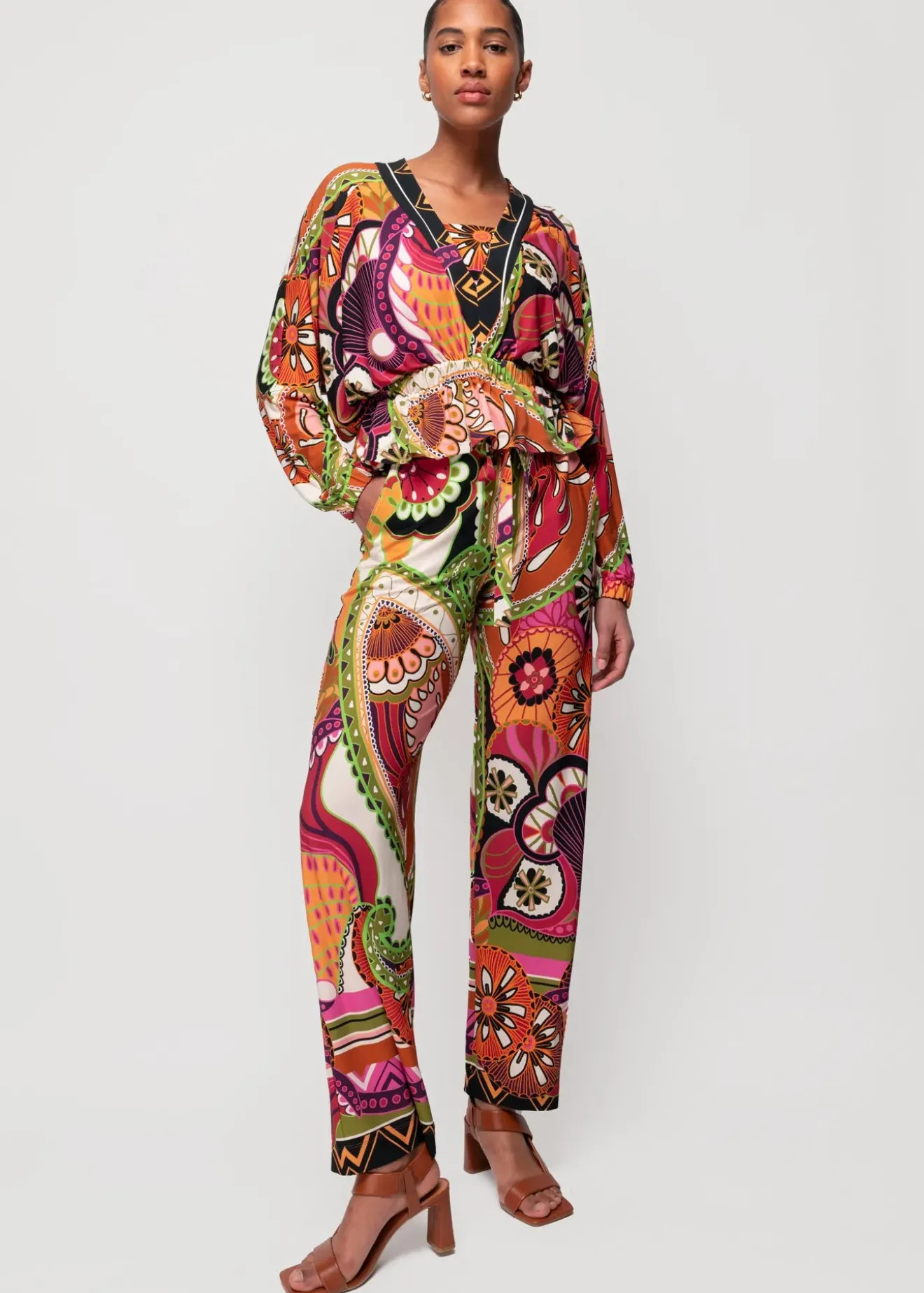 Vanilia Tricot Broek Met Print Limelight / Brown / Violet Best