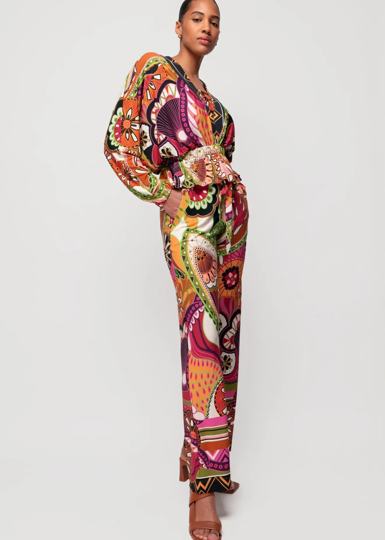 Vanilia Tricot Top Met Print Limelight / Brown / Violet Sale
