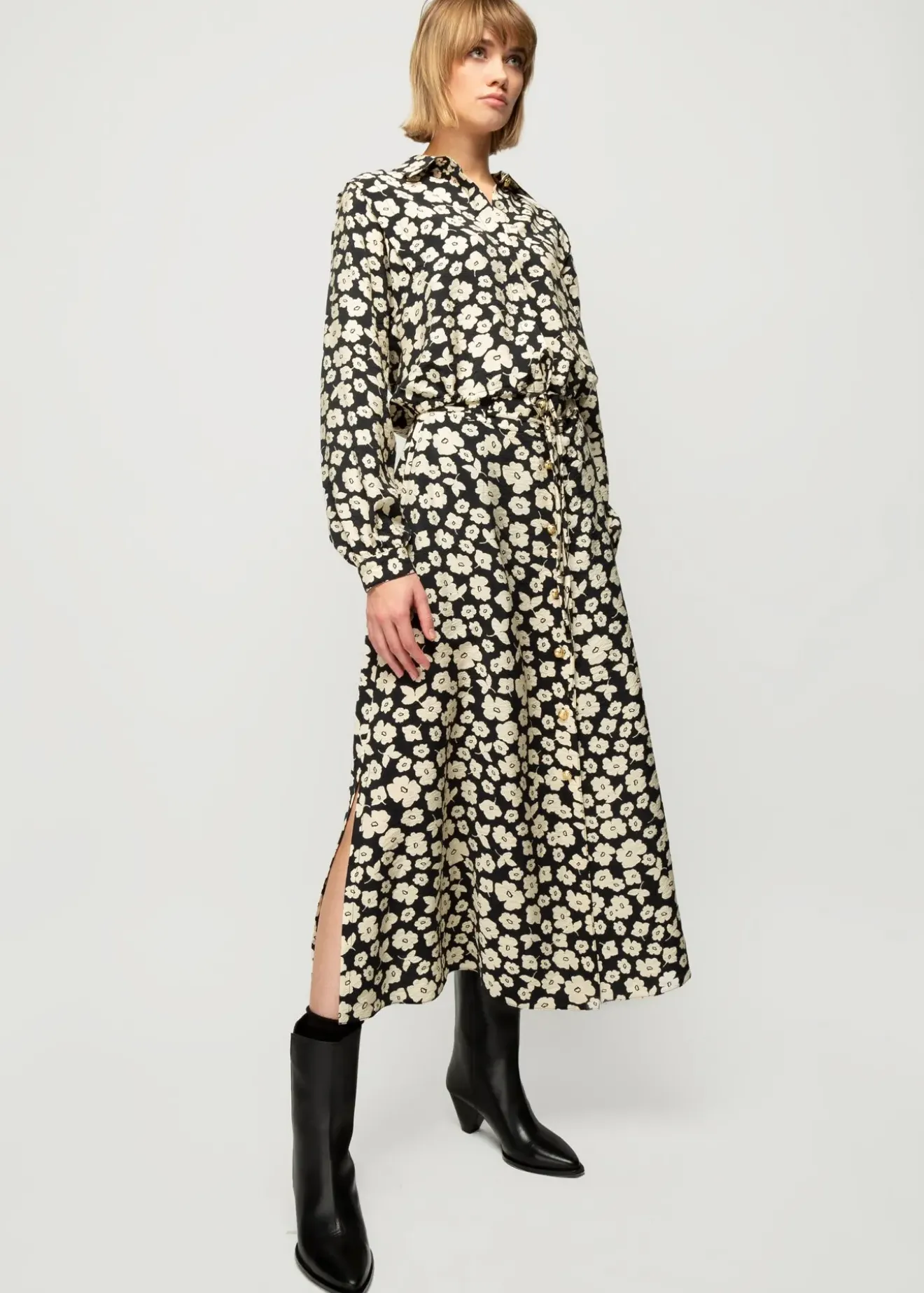 Vanilia Viscose Blouse Met Bloemenprint Black/Warm Ecru Discount