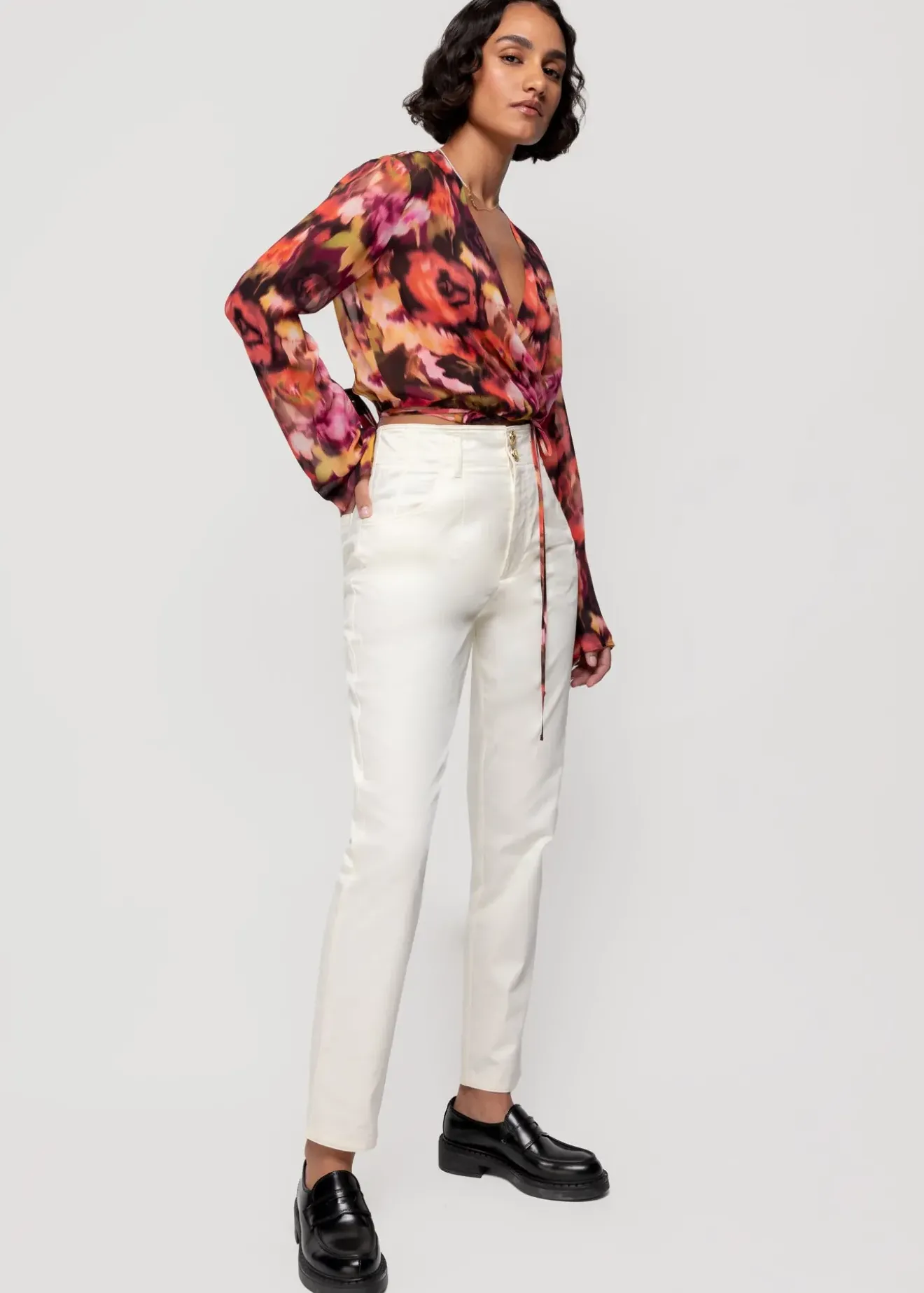 Vanilia Viscose Wrap Blouse Coral/Cedar/Black Online