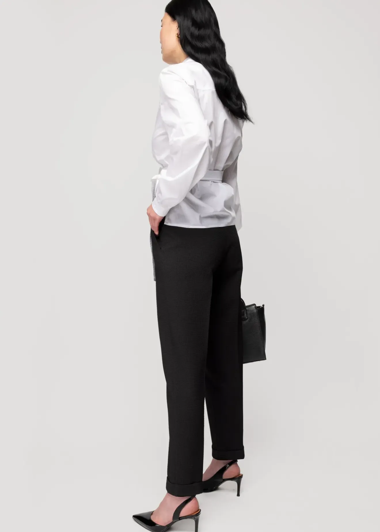Vanilia Wafel Structuur Broek Tapered Fit Zwart Discount