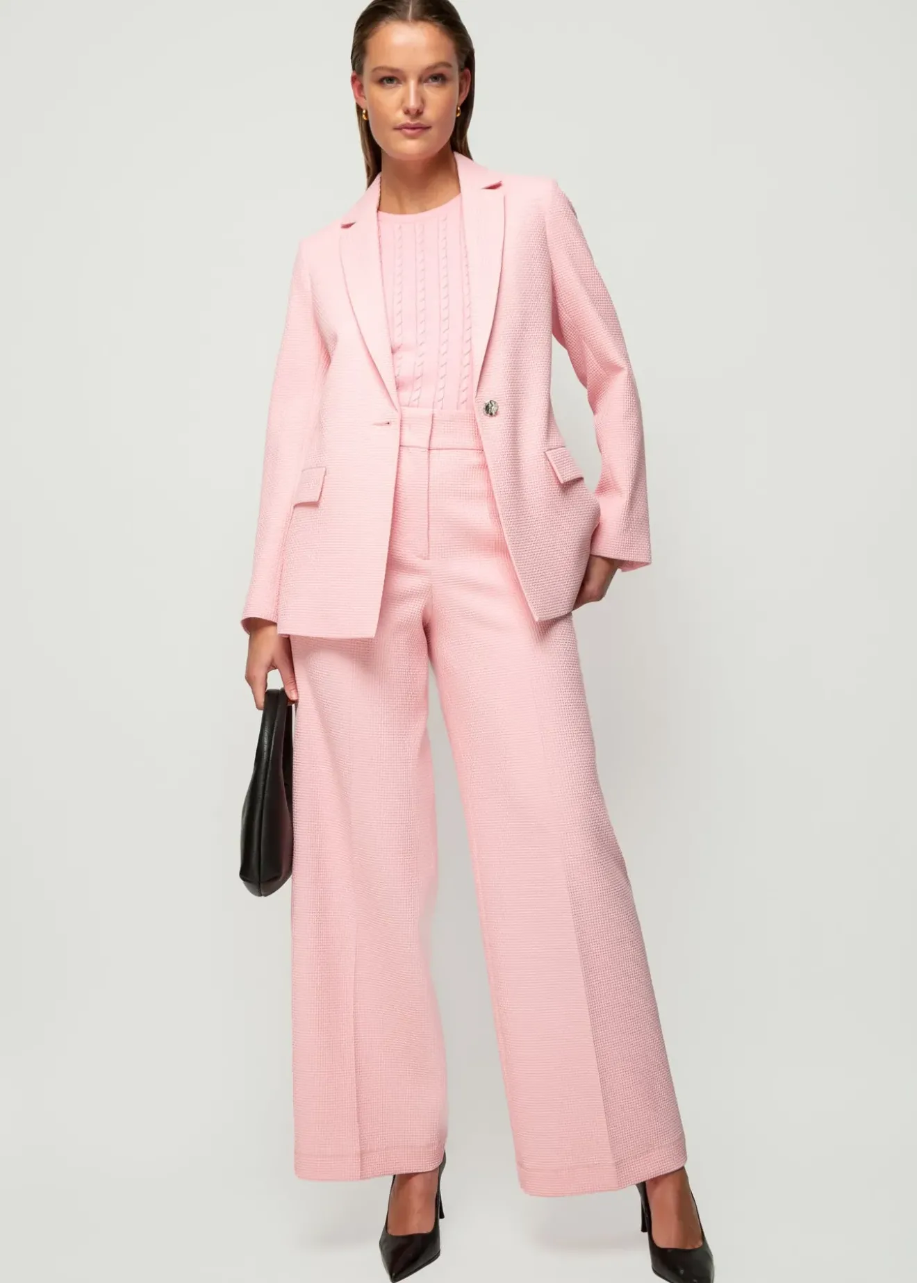 Vanilia Wafel Structuur Pantalon Coral Blush Fashion