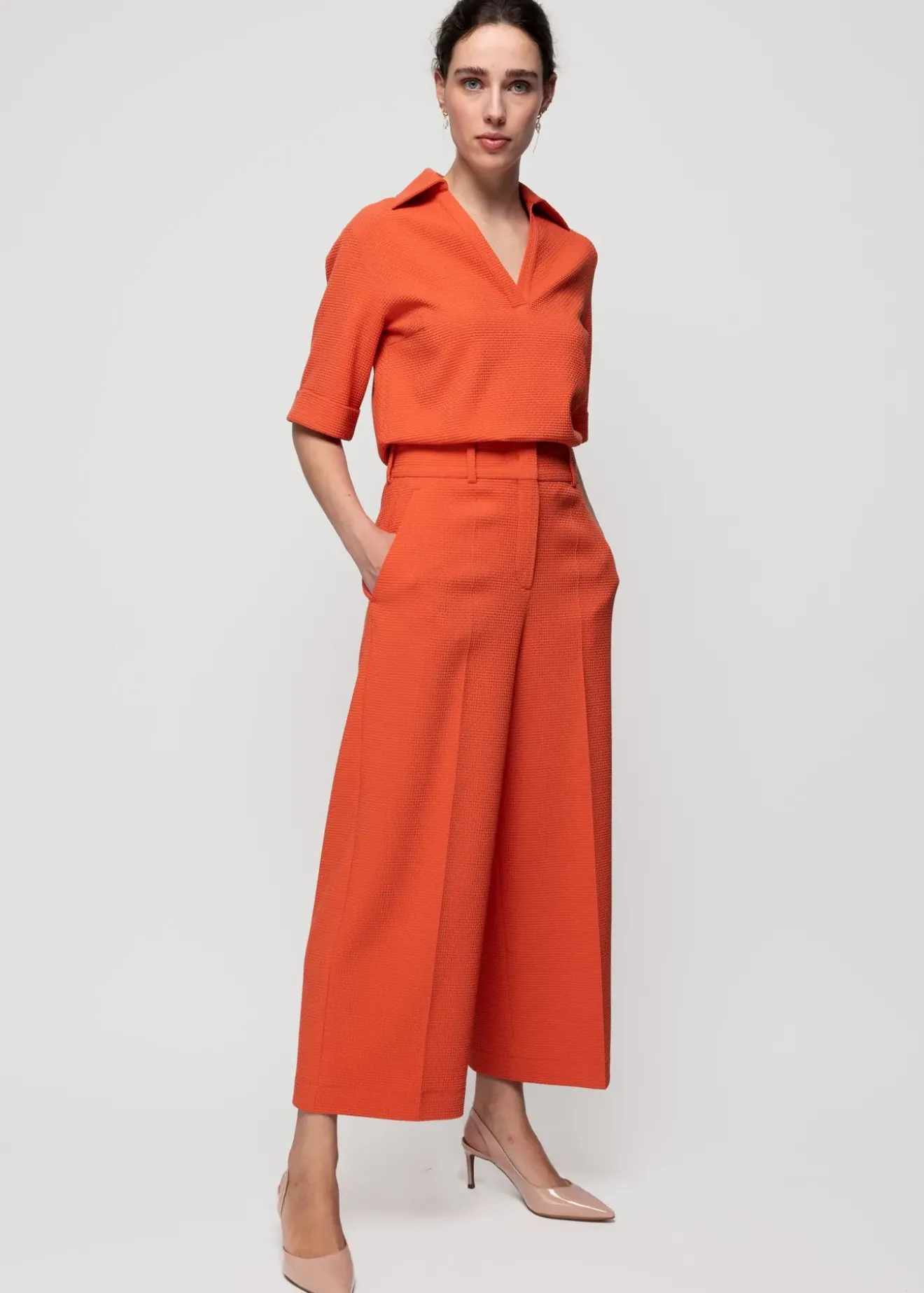 Vanilia Wafel Structuur Polo Burnt Sienna Fashion